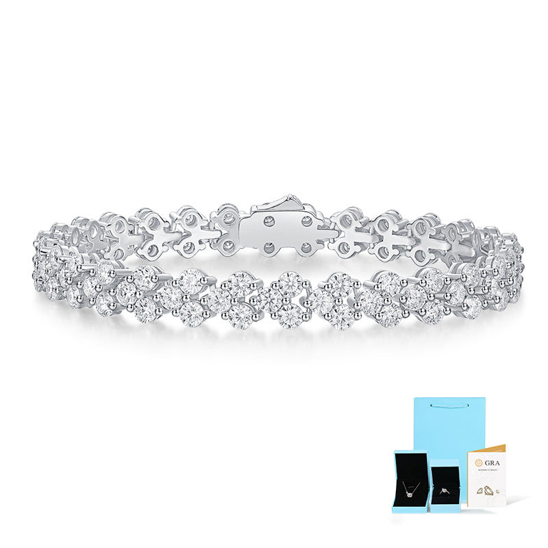 Yellow gold heart moissanite bracelet on neutral background. Alt: “Heart Moissanite Tennis Bracelet – 18K Yellow Gold.”