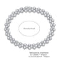 Silver bracelet with clear stones and measurement details on a white background