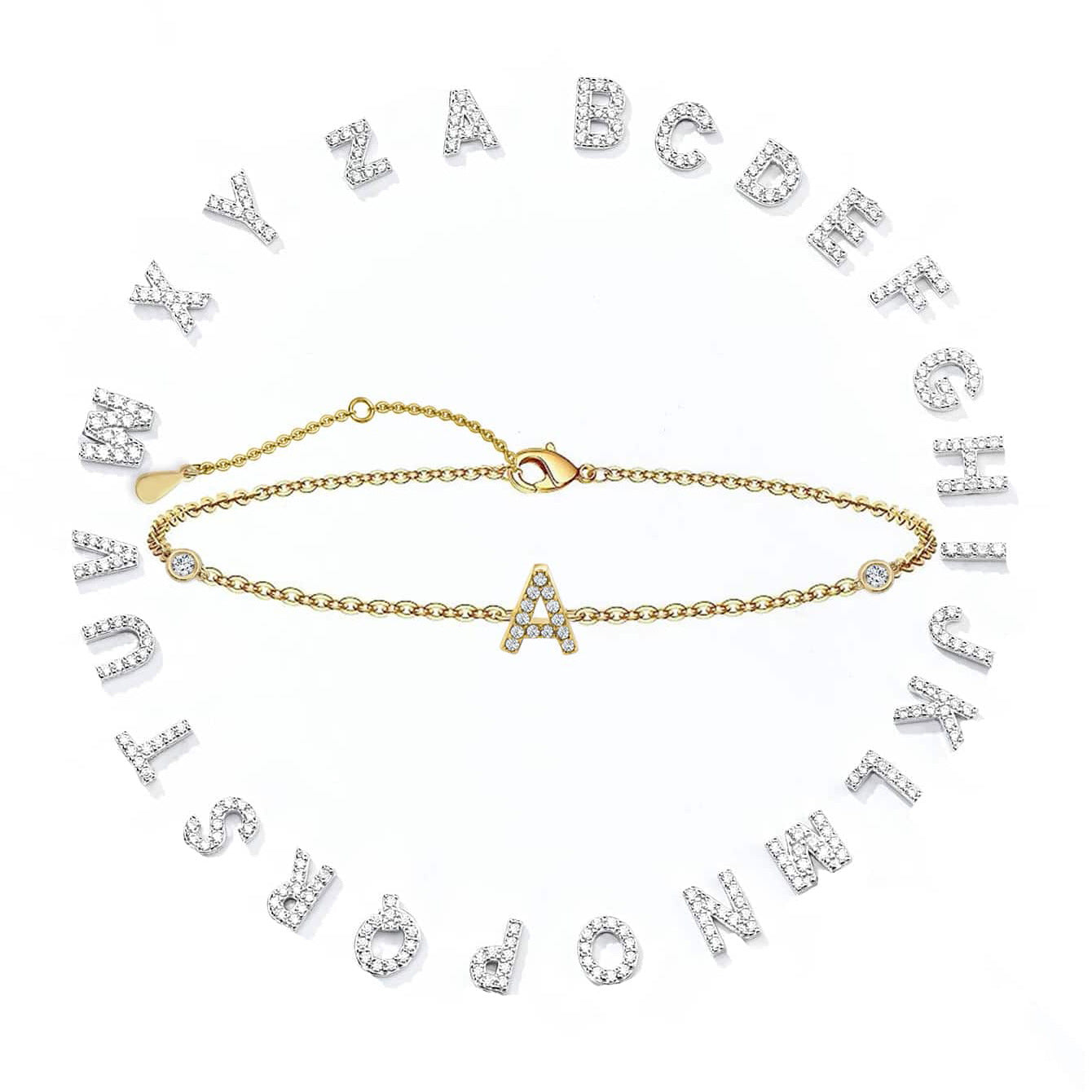 925 Sterling Silver Initial Bracelet A–Z Letters