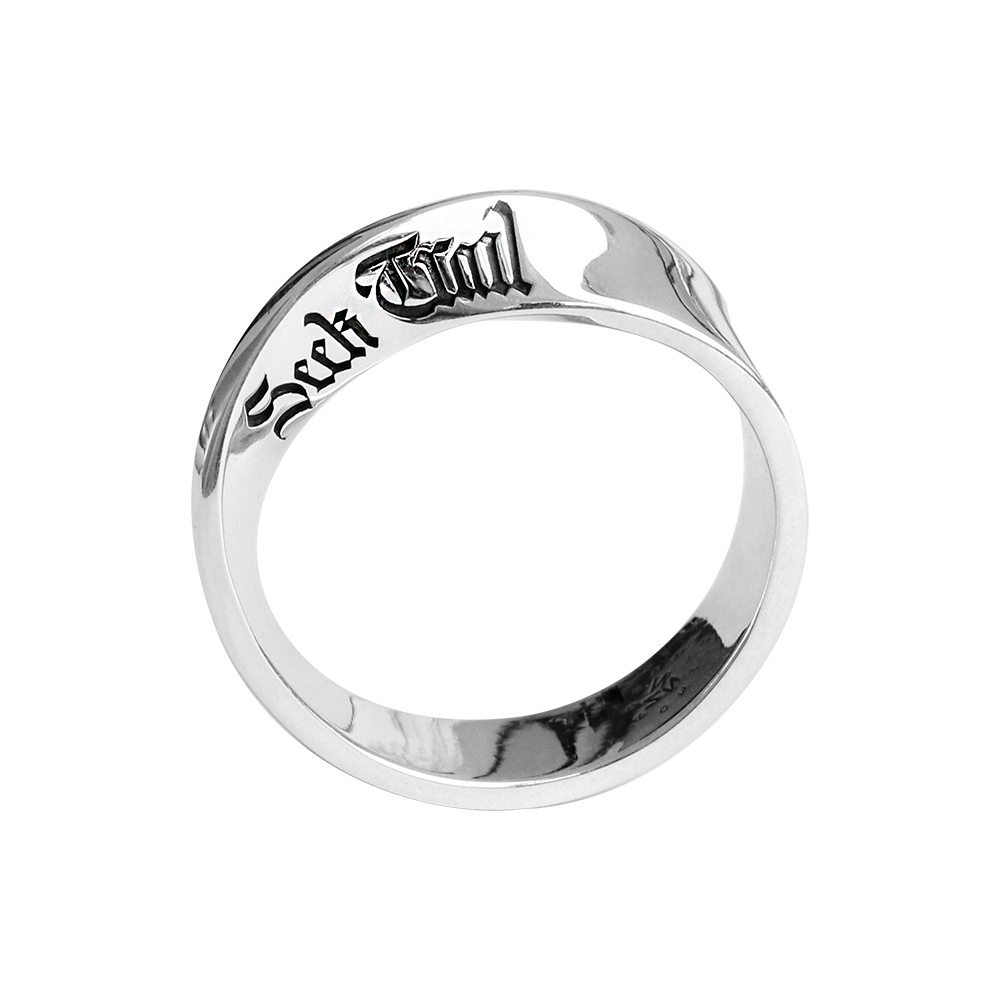 “Sterling silver Möbius ring pendant necklace flat lay”