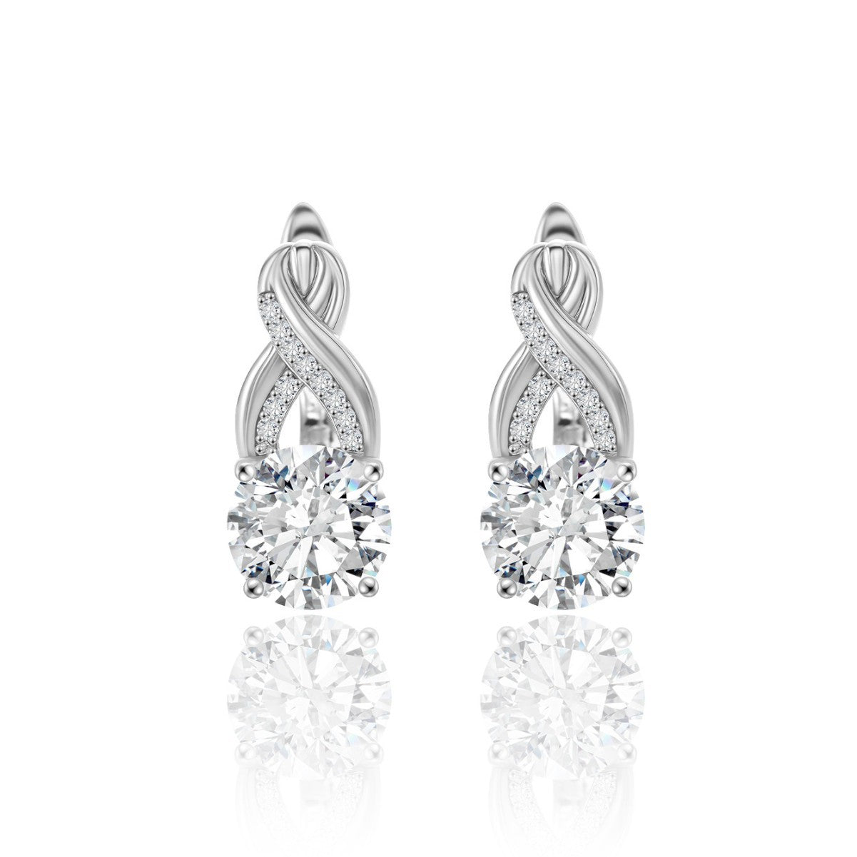  Yellow gold 10mm infinity moissanite studs on neutral background. Alt: “10mm Pavé Infinity Moissanite Earrings – 18K Yellow Gold.”