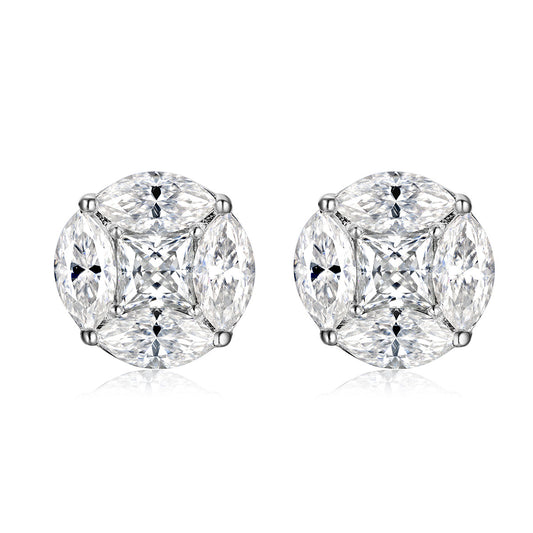 Yellow gold 1ct moissanite cluster studs on neutral background. Alt: “1ct Moissanite Cluster Studs – 18K Yellow Gold.”