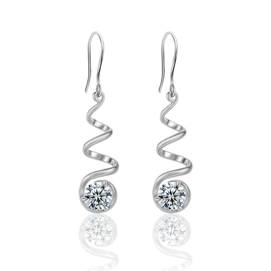 Yellow gold spiral moissanite hoops on neutral background. Alt: “Spiral Pavé Moissanite Hoops – 18K Yellow Gold.”

