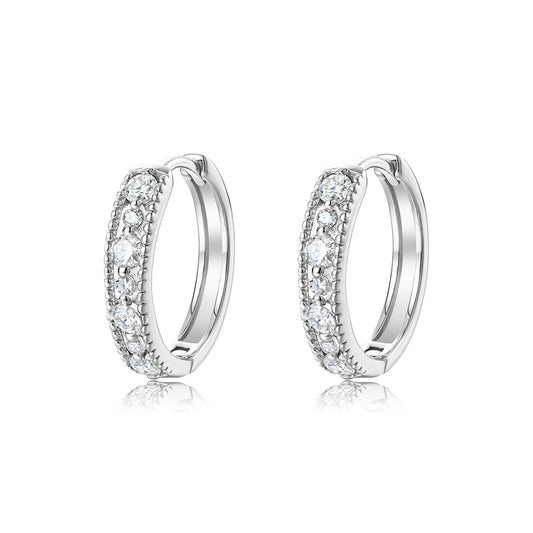 Yellow gold 15mm round pavé hoops on neutral background. Alt: “15mm Round Pavé Moissanite Hoops – 18K Yellow Gold.”