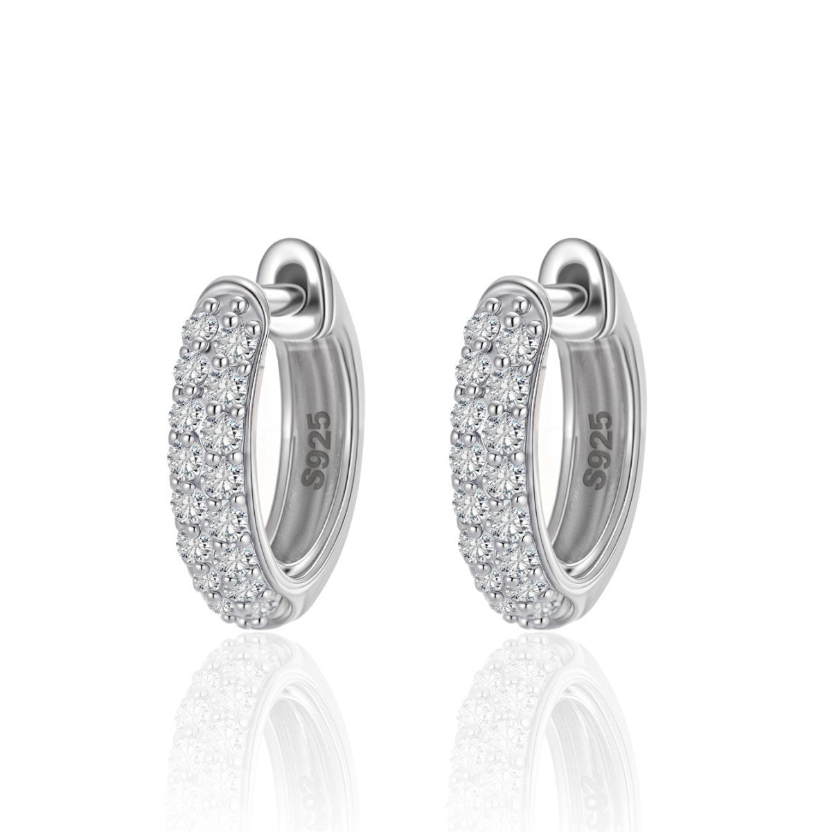  Yellow gold 3mm pavé moissanite hoops on neutral background. Alt: “925 Silver Pavé Moissanite Hoops – 3mm – 18K Yellow Gold.”