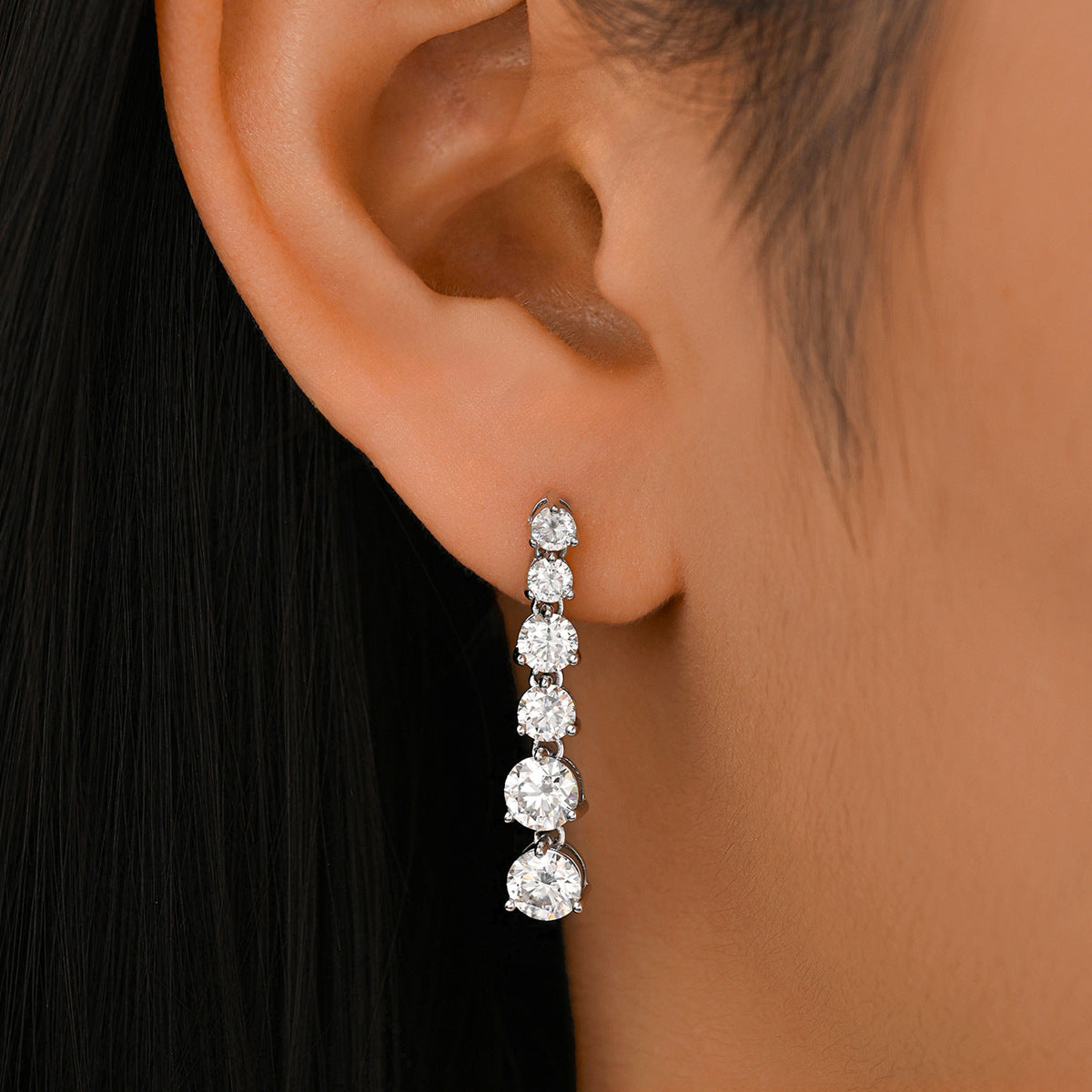 Yellow gold 30mm long pavé hoops on neutral background. Alt: “30mm Long Pavé Moissanite Hoops – 18K Yellow Gold.”