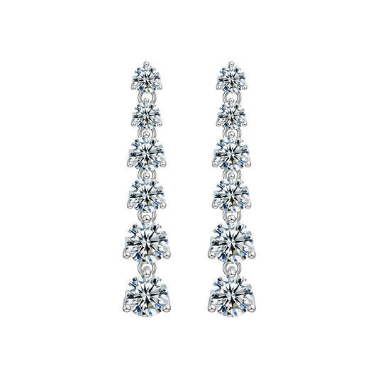 Yellow gold 30mm long pavé hoops on neutral background. Alt: “30mm Long Pavé Moissanite Hoops – 18K Yellow Gold.”