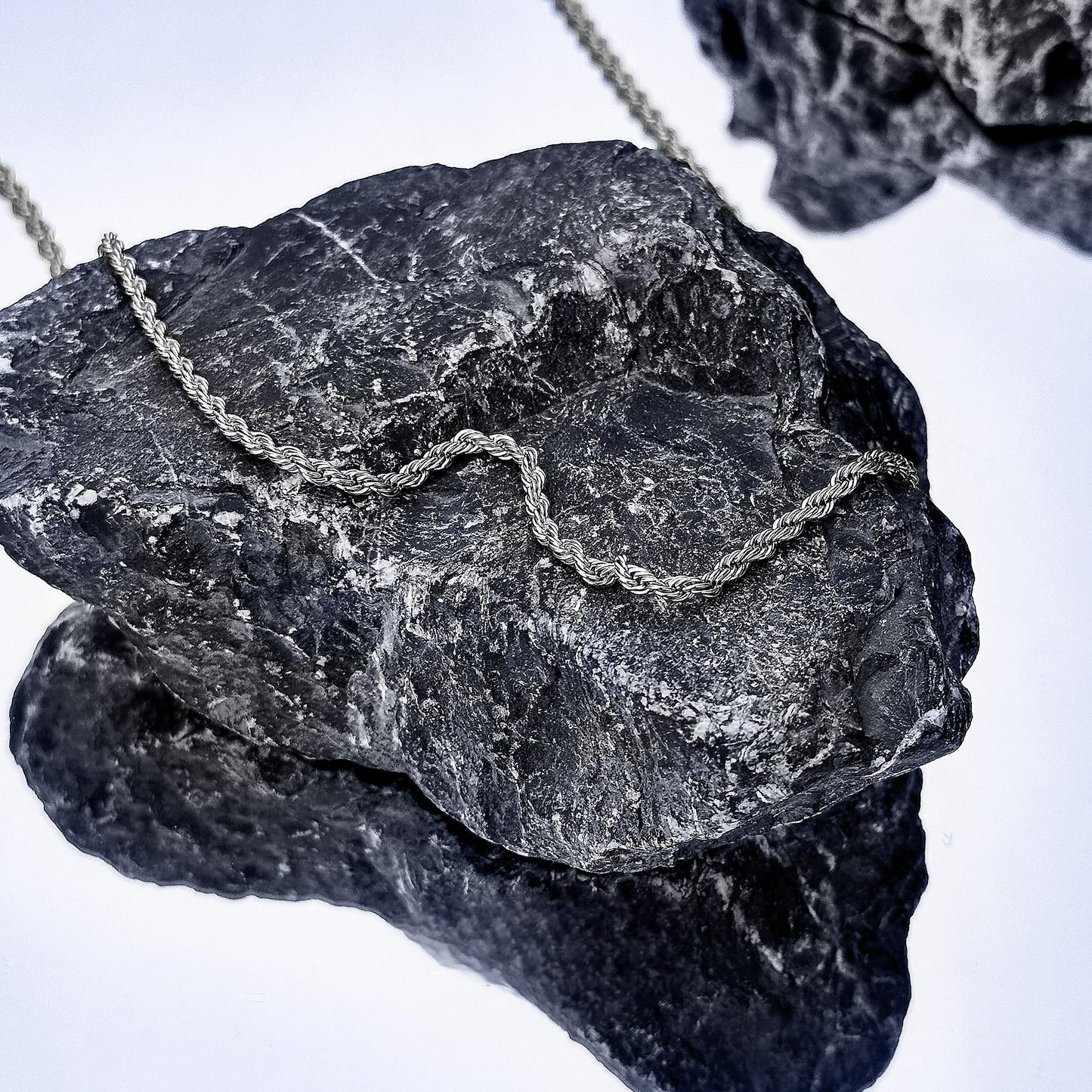 “925 sterling silver minimalist rope chain necklace for men – flat lay view”