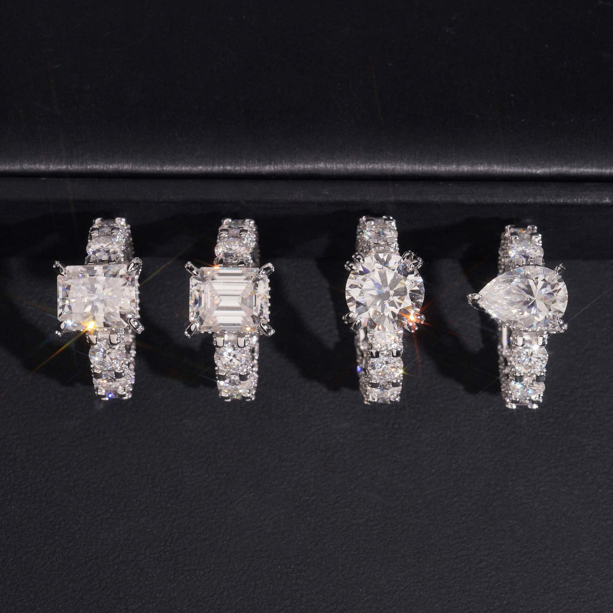Fancy Cut Moissanite Solitaire Ring with Eternity Band