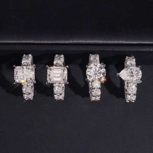 Fancy Cut Moissanite Solitaire Ring with Eternity Band