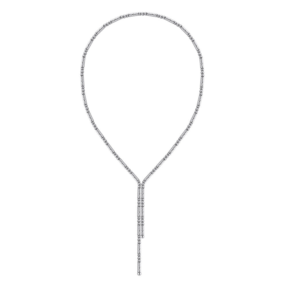 High-definition shot of the necklace laid flat or coiled on pure white.