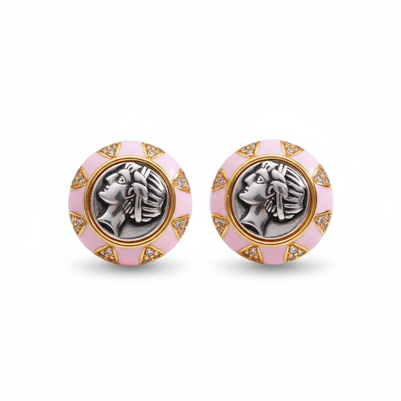Ancient Coin Portrait Earrings – Vintage Gold Studs with Classic Design