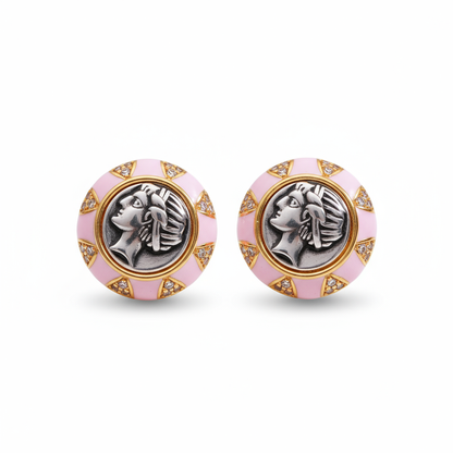 Ancient Coin Portrait Earrings – Vintage Gold Studs with Classic Design