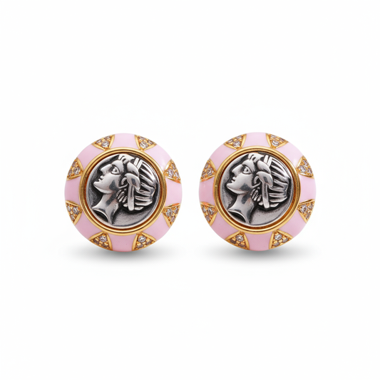 Ancient Coin Portrait Earrings – Vintage Gold Studs with Classic Design