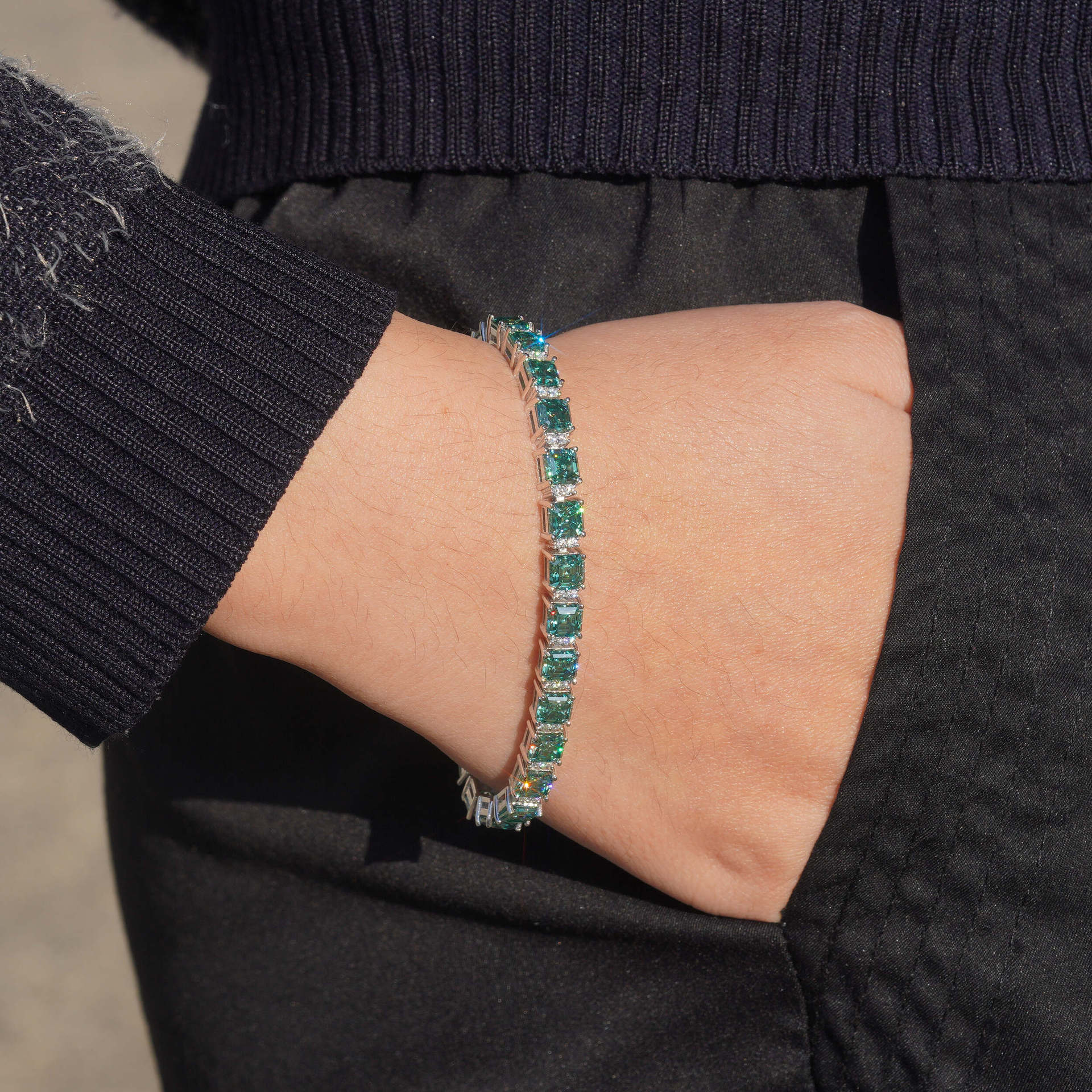 Female model wearing the bracelet on wrist.