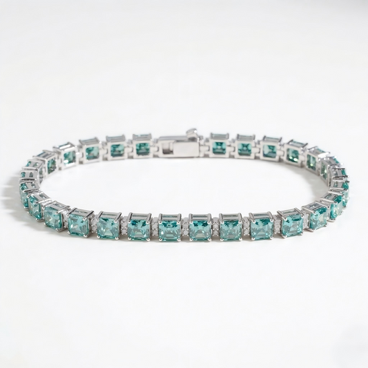 High-definition shot of the bracelet laid flat and fully extended on pure white background.