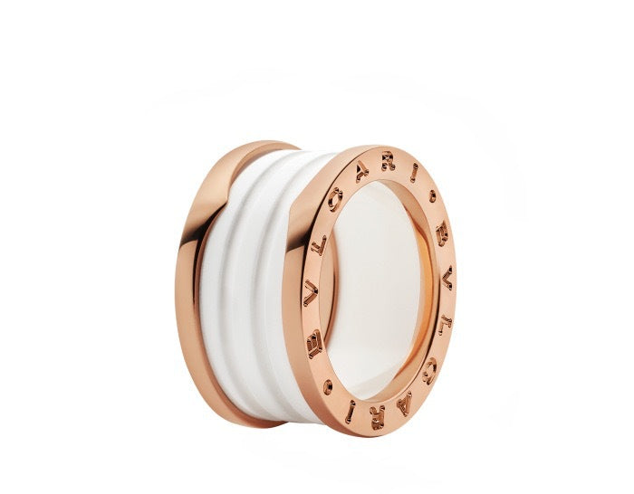 BVLGARI B.zero1 three-band ring with white ceramic spiral