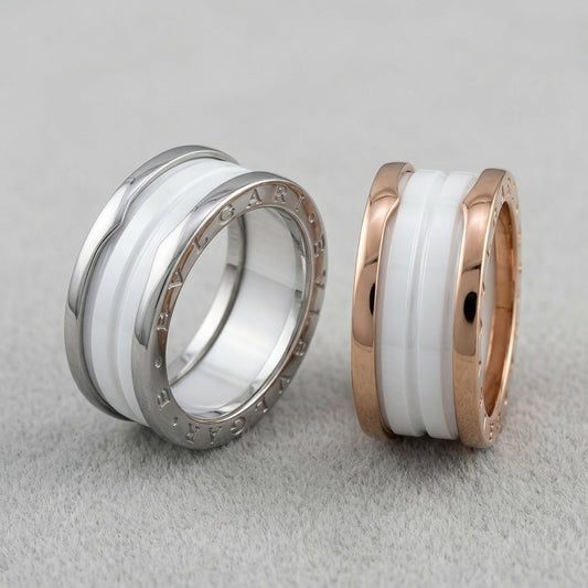 BVLGARI B.zero1 three-band ring with white ceramic spiral