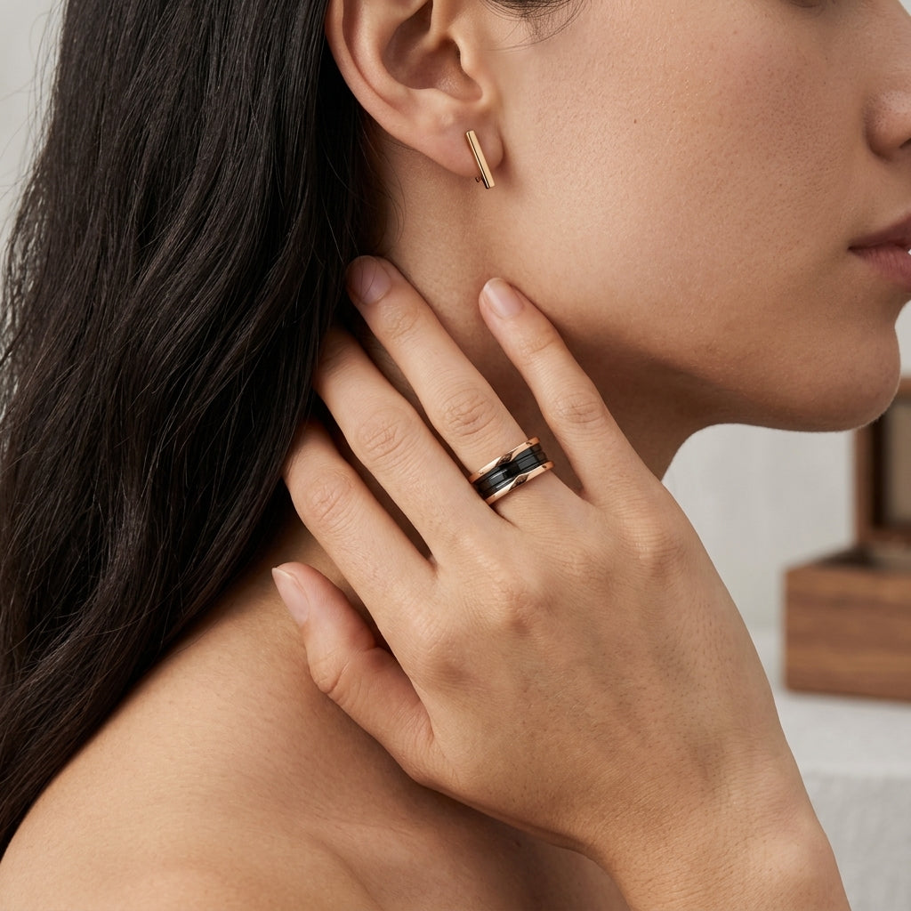BVLGARI B.zero1 two-band ring with black ceramic spiral