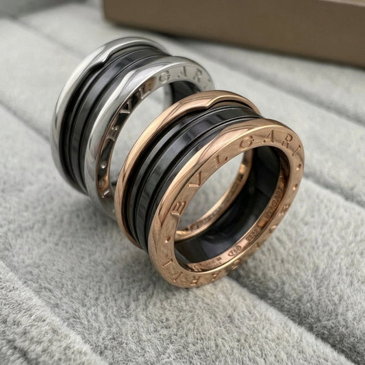 BVLGARI B.zero1 two-band ring with black ceramic spiral