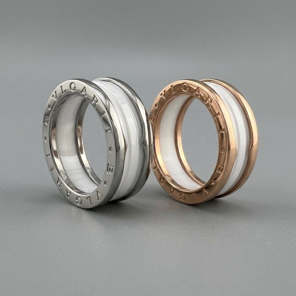 BVLGARI B.zero1 two-band ring  with white ceramic spiral