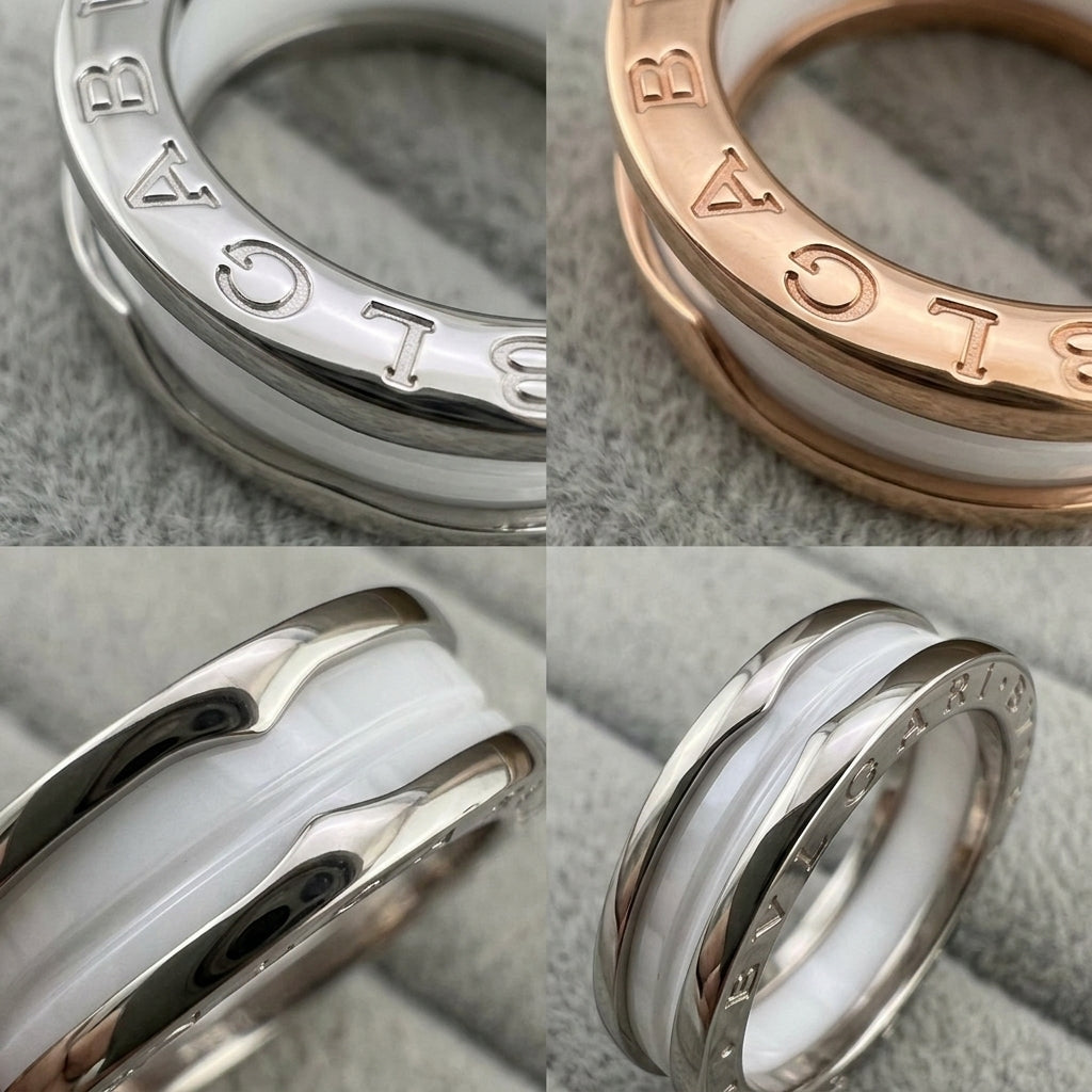 BVLGARI B.zero1 two-band ring  with white ceramic spiral