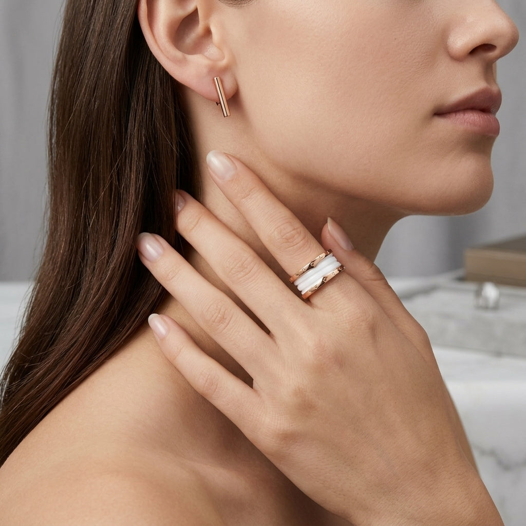 BVLGARI B.zero1 two-band ring  with white ceramic spiral