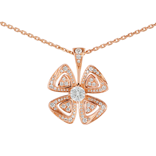 BVLGARI Fiorever Necklace Fiorever 18 k rose gold necklacewith a diamond pendant on a white background