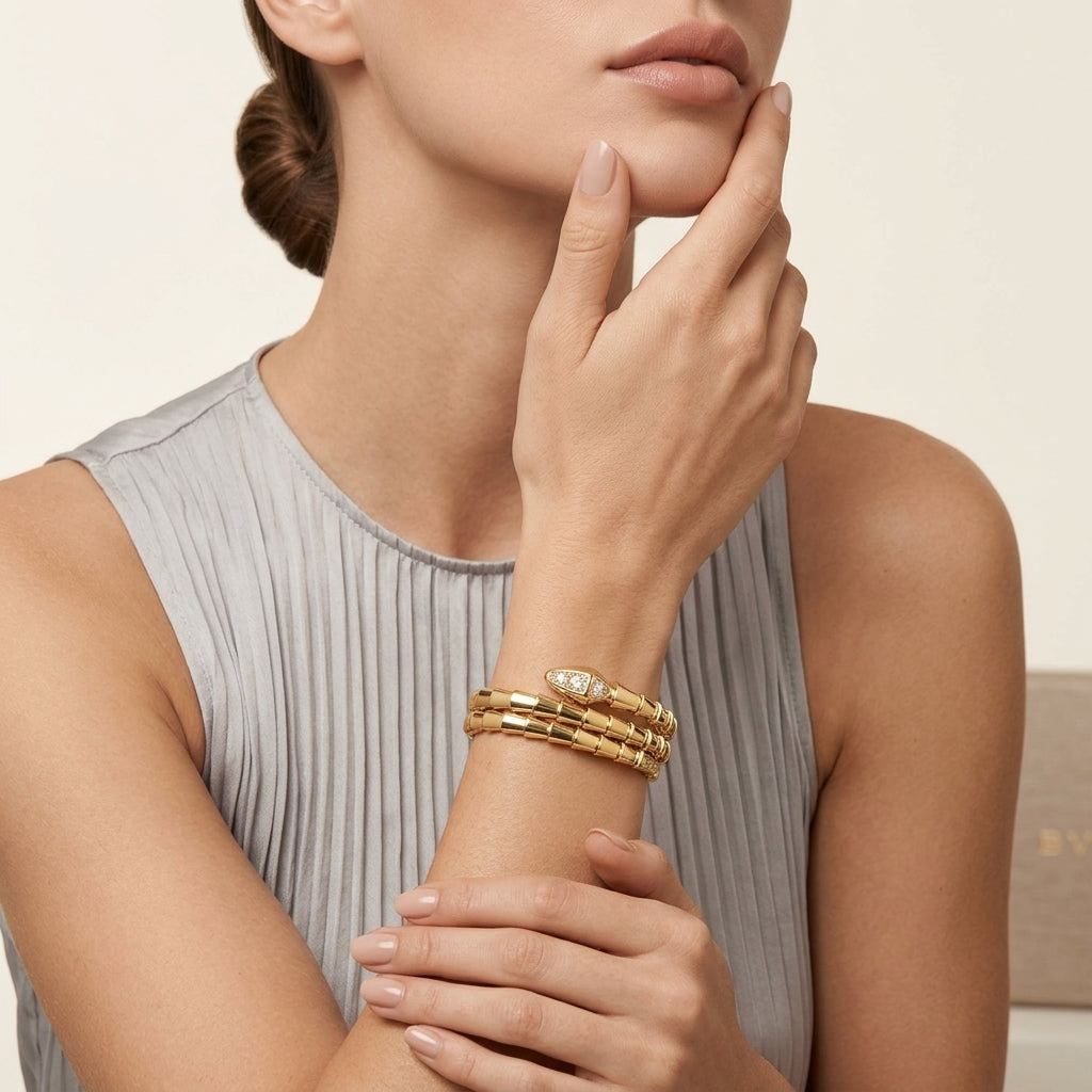 BVLGARI Serpenti Viper Double bracelet  half diamond