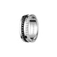 Silver ring with detailed design on a white background