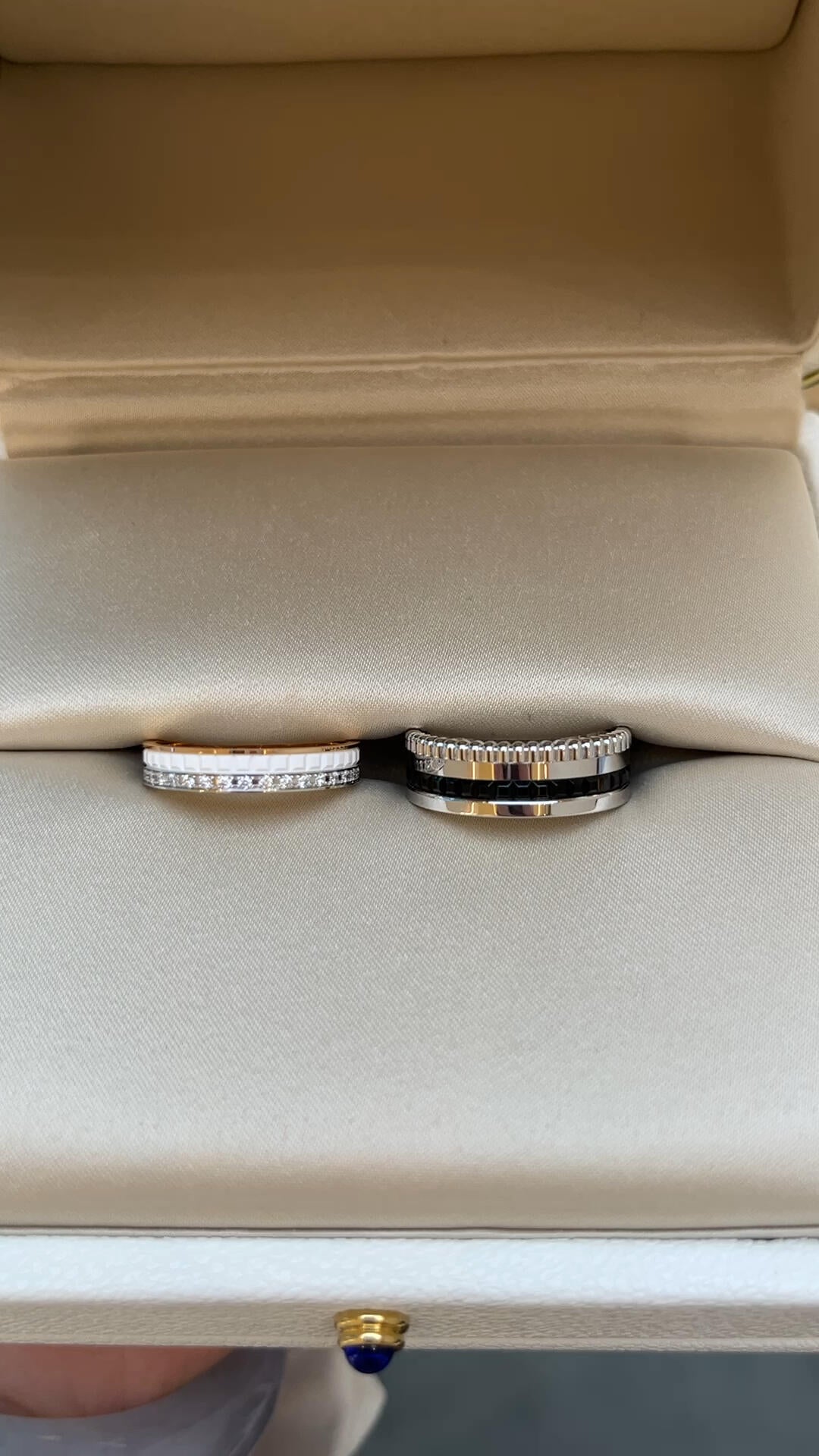 Zerra Jewelry Boucheron Quatre HyCeram ceramic ring with pave diamonds, showcasing a sleek design and sparkling accents.