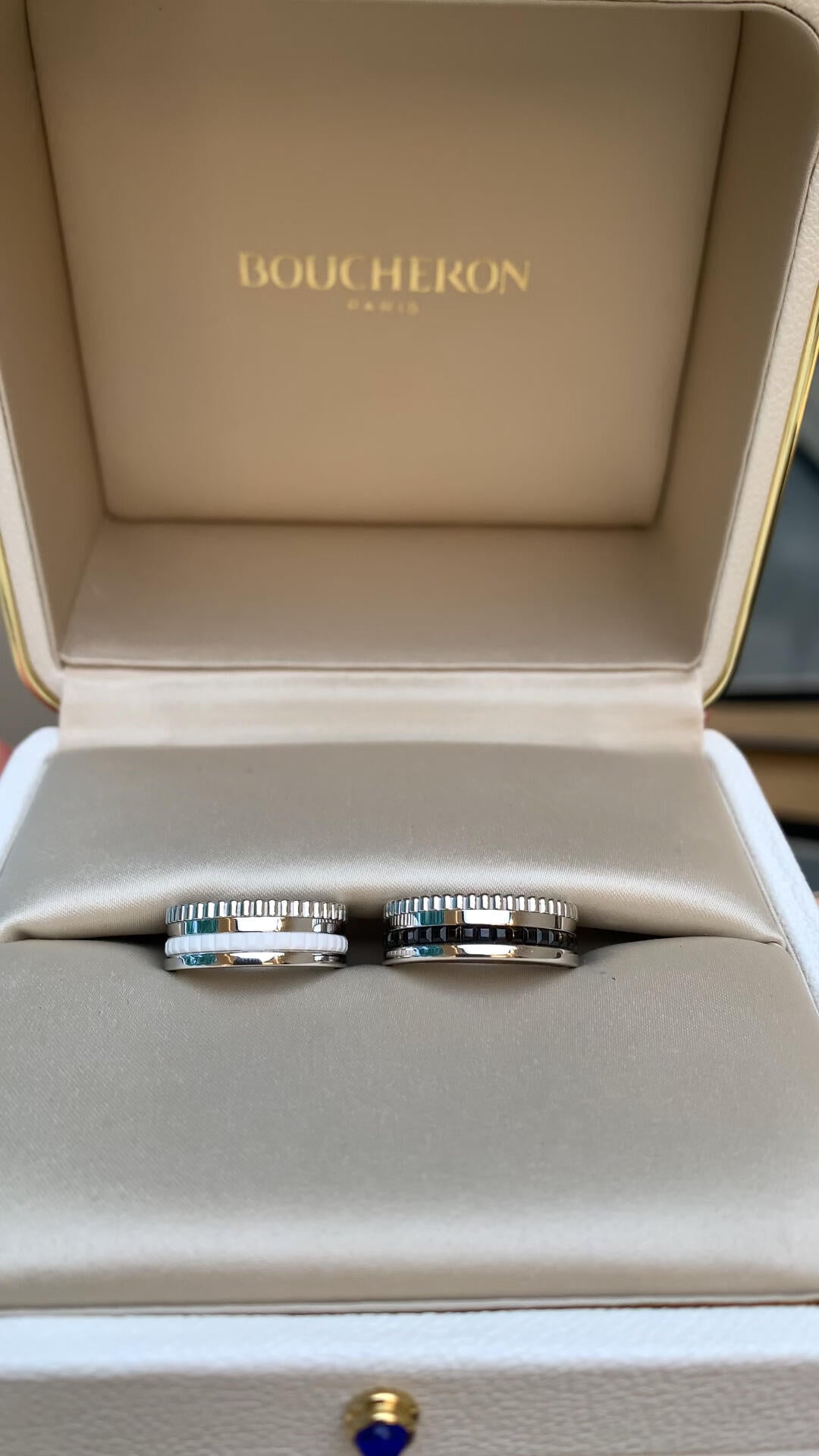 Boucheron cufflinks in an open jewelry box