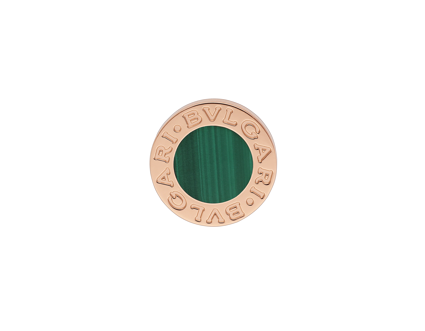Bulgari ring with green gemstone on a white background