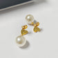 CELINE Gold Heart and Pearl Pendant Earrings