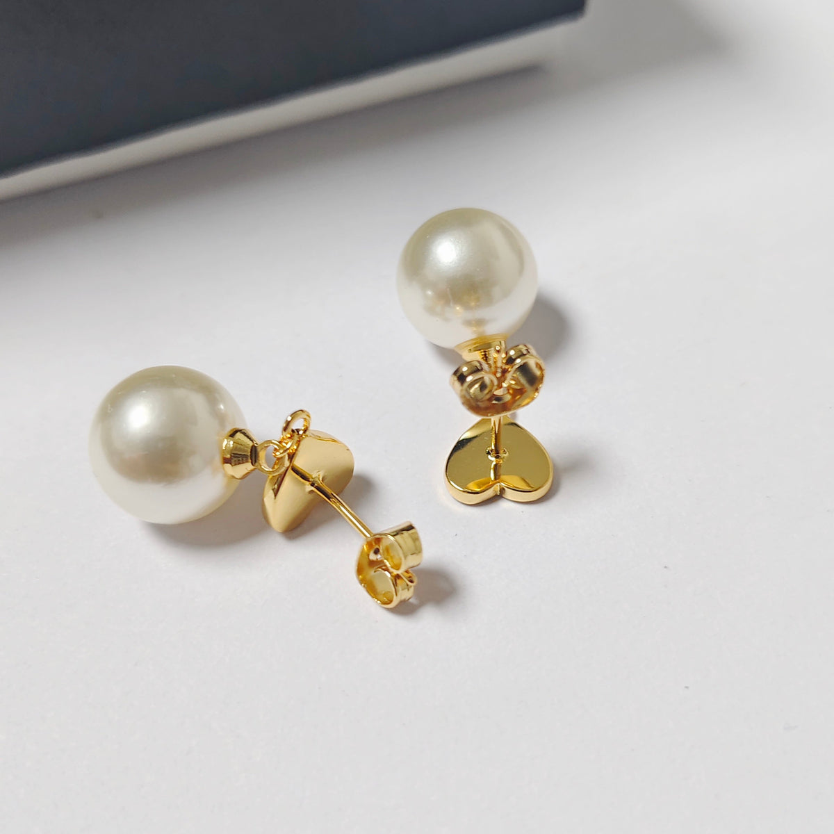 CELINE Gold Heart and Pearl Pendant Earrings
