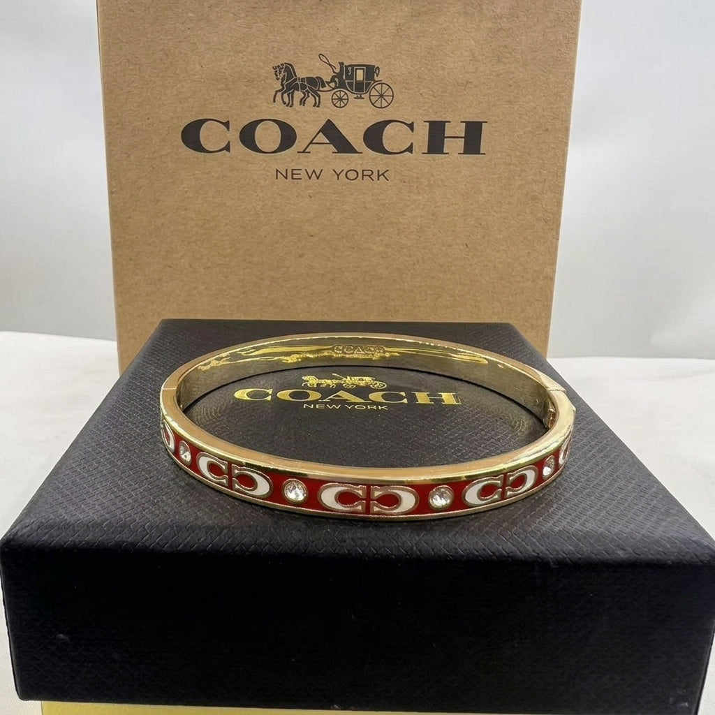COACHR Signature Enamel Pink Hinged Bangle Bracelet