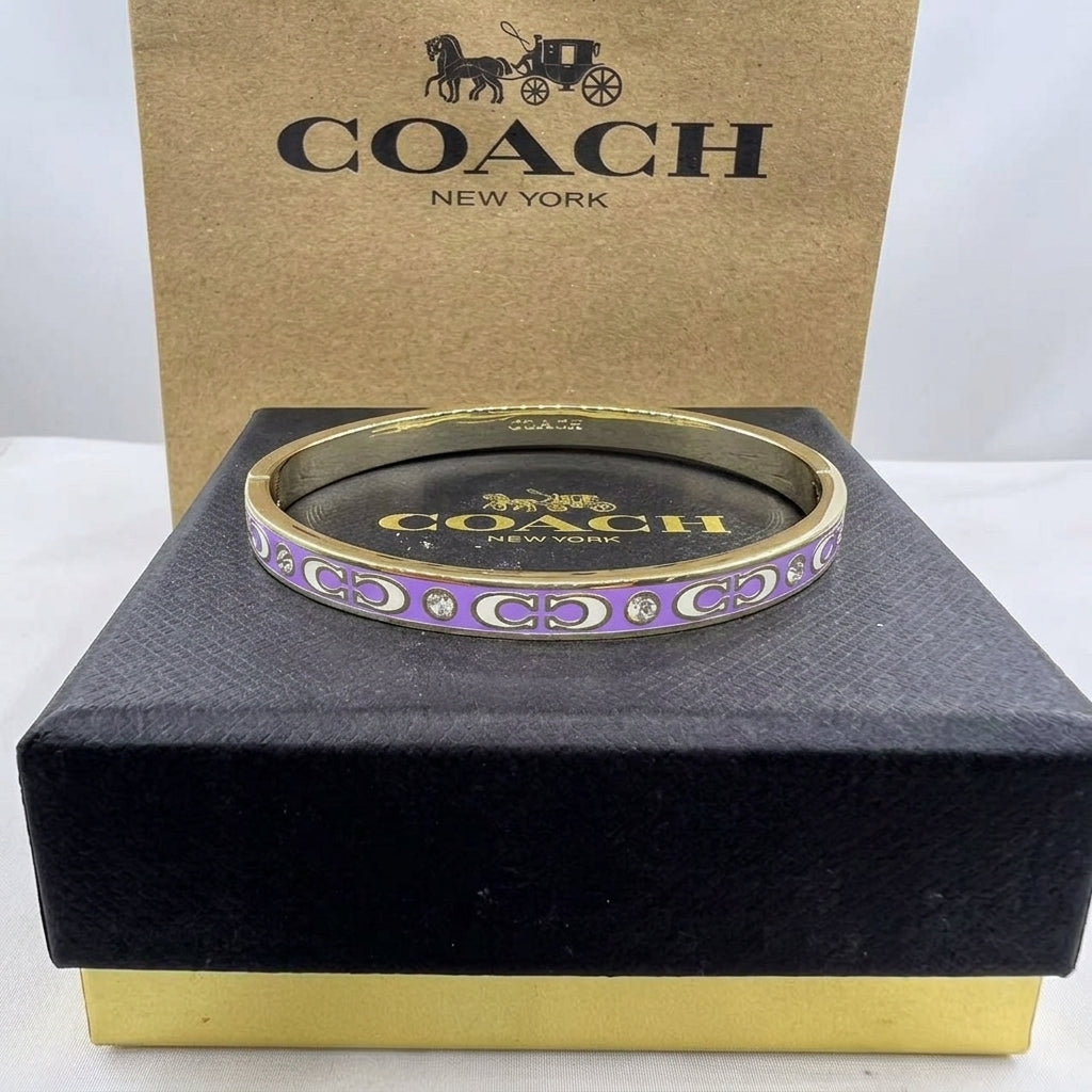 COACHR Signature Enamel Pink Hinged Bangle Bracelet