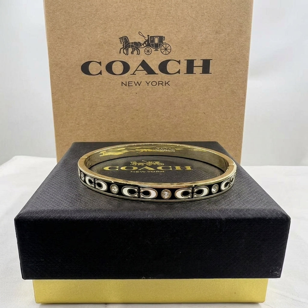 COACHR Signature Enamel Pink Hinged Bangle Bracelet