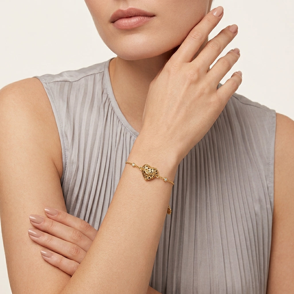 COACH Signature Pave Quilted Heart Slider Bracelet