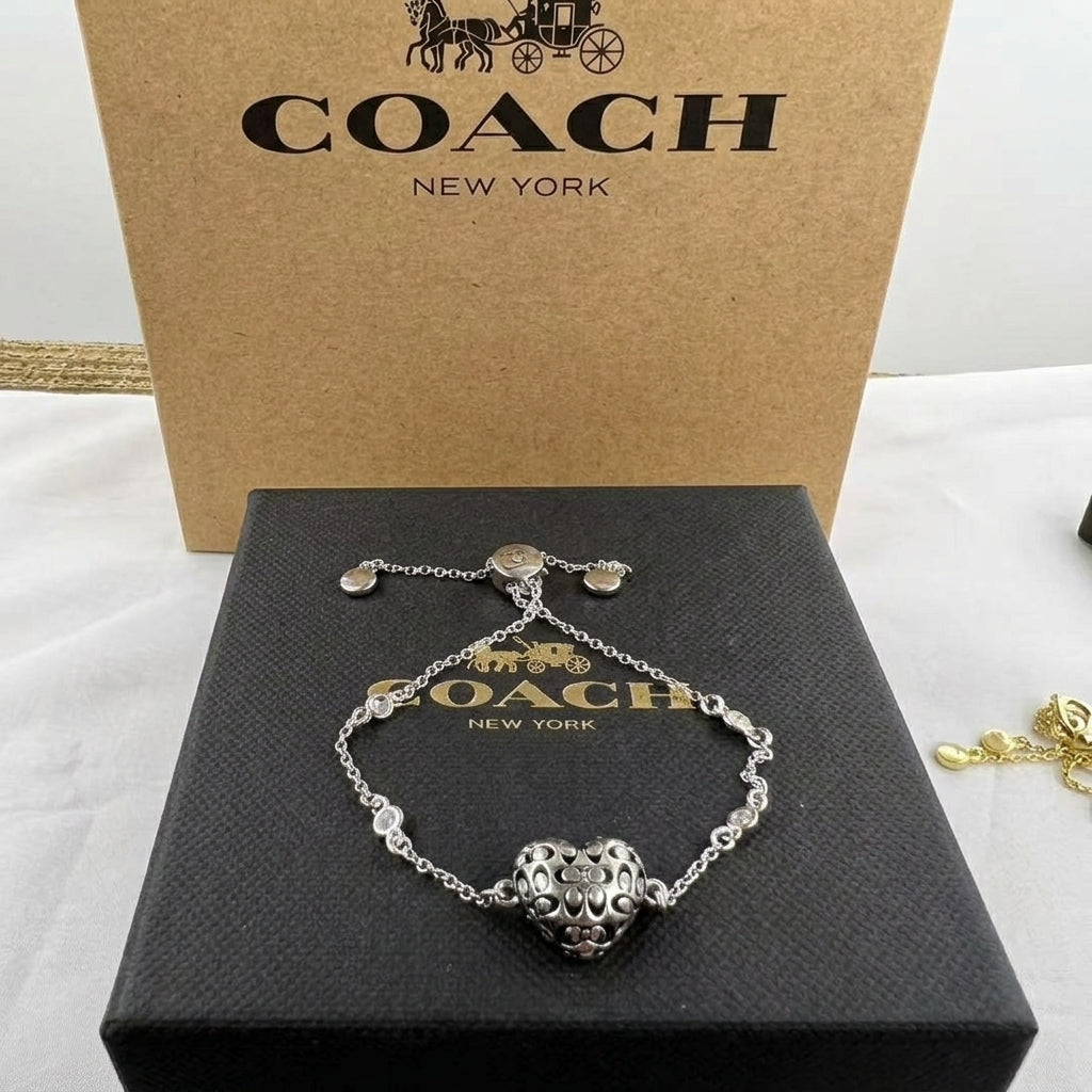 COACH Signature Pave Quilted Heart Slider Bracelet