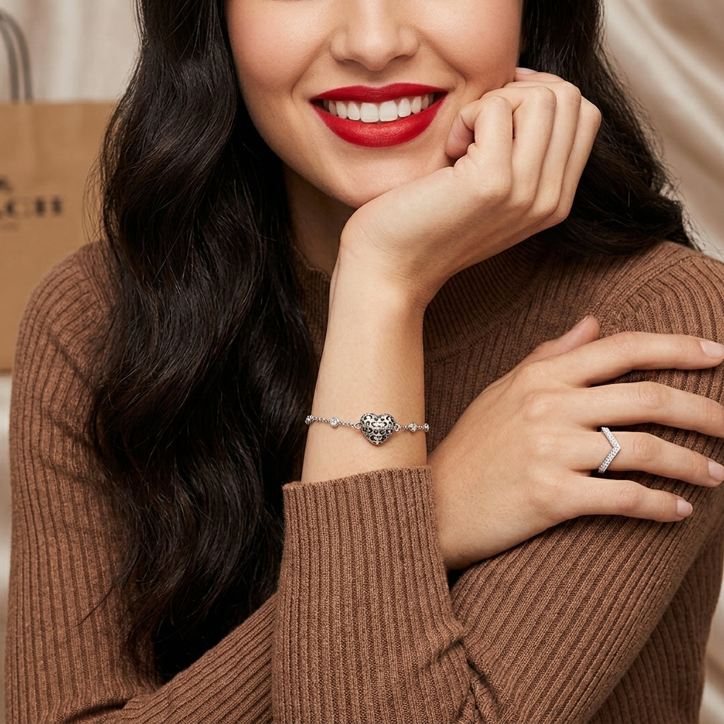 COACH Signature Pave Quilted Heart Slider Bracelet