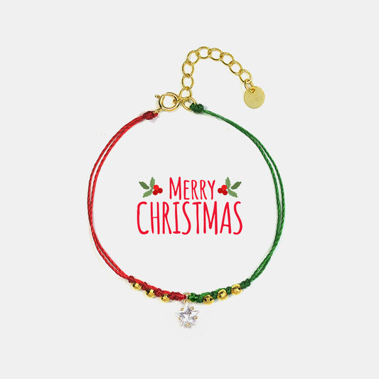 Bracelet with 'Merry Christmas' text and festive beads on a white background