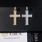 Gold and silver cross pendants on a black background with GRA certification below.