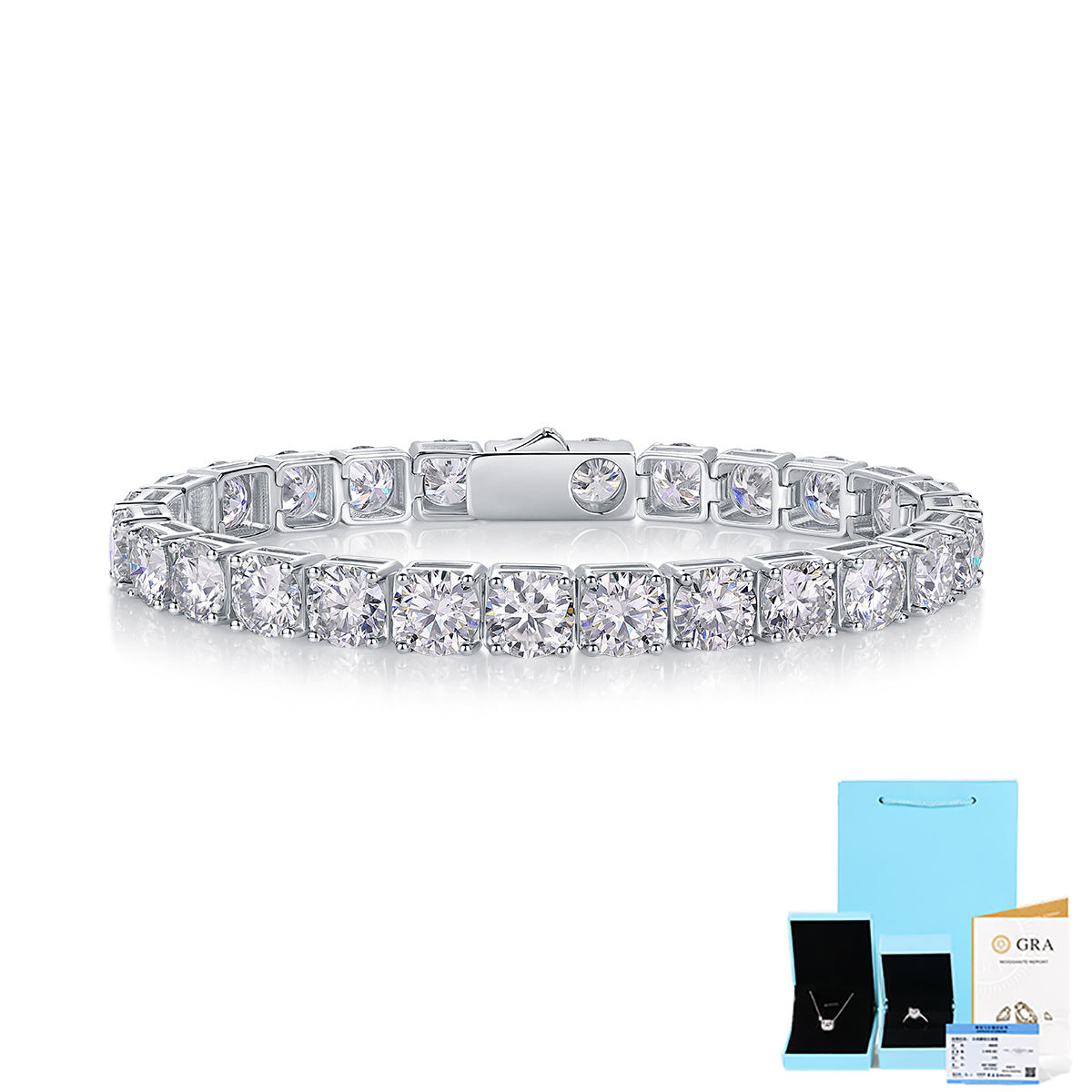 Men's classic moissanite tennis bracelet by ZERRA featuring sparkling gemstones on a sleek silver bracelet.