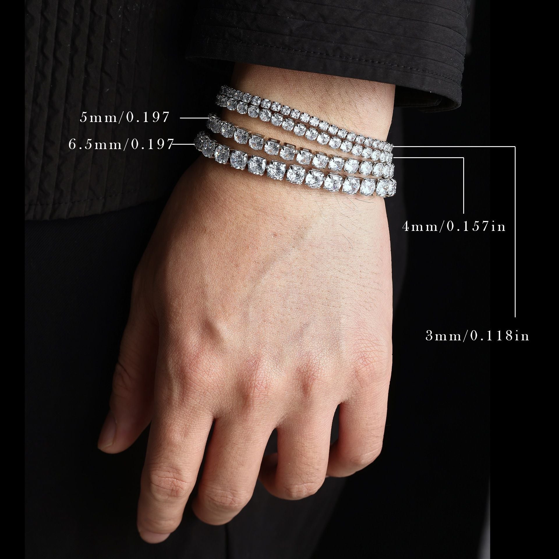 Bracelet worn as timeless statement. Alt: “Timeless Elegance: Classic Moissanite Bracelet.”