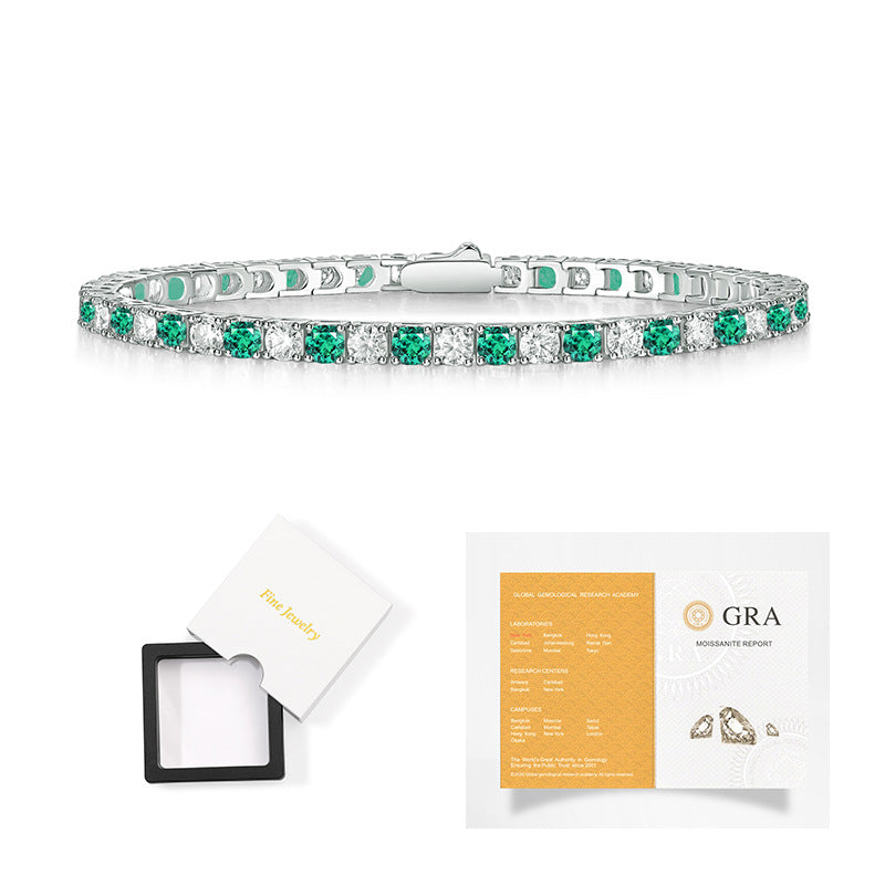Emerald Moissanite Tennis Bracelet – 18K Yellow Gold.