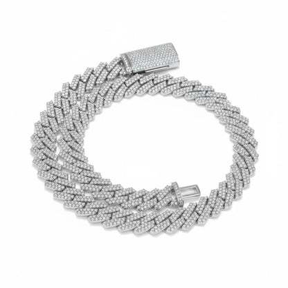 Cuban Moissanite Chain lcedOut Lock 15MMSilver bracelet with a clasp on a white background