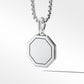 Silver necklace with a hexagonal pendant on a white background