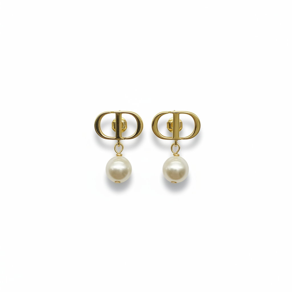 Dior CD Navy Pearl earrings Gold