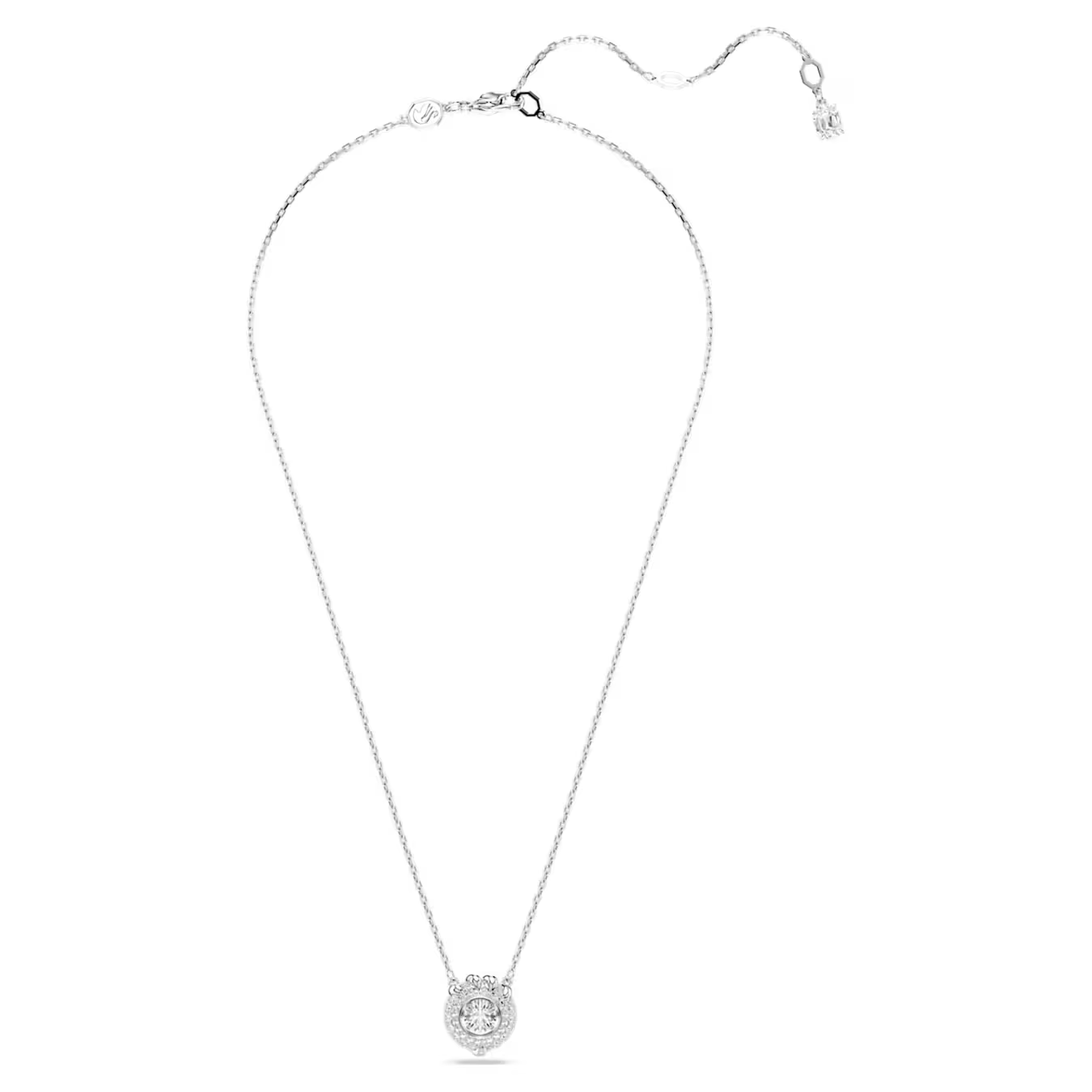 Dragon & Phoenix pendant Dragon’s claw,Rhodium platedSilver necklace with a small round pendant on a white background